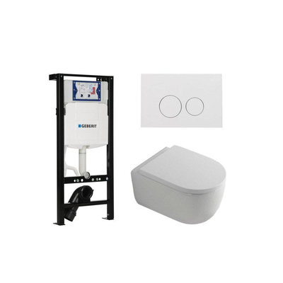 QeramiQ Dely Swirl Pack WC - 36,3x51,7cm - réservoir encastré Geberit UP320 - assise de 35mm - plaque de déclenchement blanche brillante - boutons ronds - blanc mat