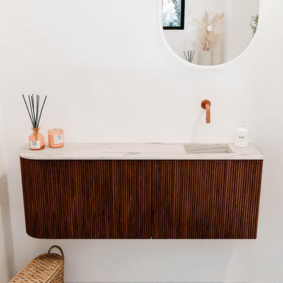 Mondiaz JOYA-DLUX 111.6cm toiletmeubel - ronding links kleur Ruby - Wastafel FAYE positie Rechts Zonder kraangat kleur Nata.