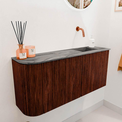 Mondiaz JOYA-DLUX 91.6cm toiletmeubel - ronding links kleur Ruby - Wastafel FAYE positie Rechts Zonder kraangat kleur Sombra.