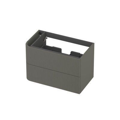 INK Concept R Wastafelonderkast - 80x45x52cm - 2 lades - opliggende grepen - gefreesd - afgeronde hoek links - MDF lak - mat beton groen