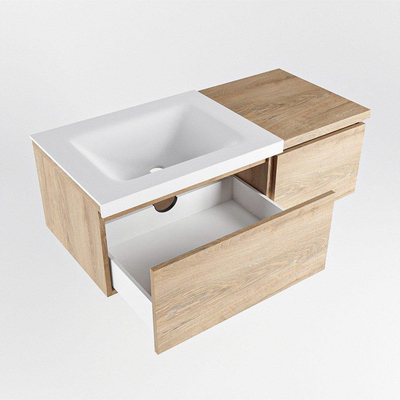 MONDIAZ BUKLA Meuble de salle de bains 100cm avec module 40 couleur Chêne blanchi avec 2 tiroirs. Lavabo CLOUD gauche 0 trous de robinet couleur Talc.