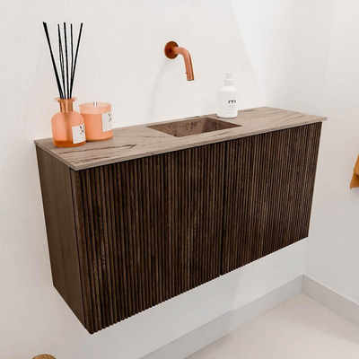 Mondiaz JOYA-DLUX 80cm meuble de toilette - couleur Walnut - Vasque FAYE position Milieu Sans trou de robinet couleur Arena.