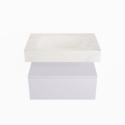 Mondiaz ALAN-DLUX Ensemble de meuble - 70cm - meuble Cale mat - 1 tiroir - Lavabo Cloud Ostra suspendu - vasque Centre - 0 trous de robinet
