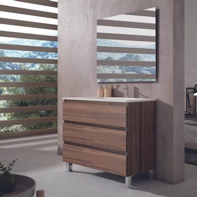 Saniclass Chaci PLUS Badkameronderkast - 100x86x46cm - 3 lades - Geintegreerde greep - MFC - noten (hout)