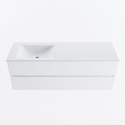 VICA Meuble de salle de bains 140cm sous-meuble Talc 2 tiroirs. Lavabo CLOUD gauche sans trou de robinet, couleur Talc.