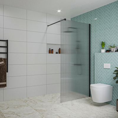 FugaFlow Eccelente Vetro Douche à l'italienne - 100x200cm - verre nervuré - Noir mat