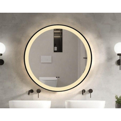Saniclass Lonato Badkamerspiegel - rond - diameter 120cm - geintegreerde LED verlichting - spiegelverwarming - infraroodbediening - mat zwart