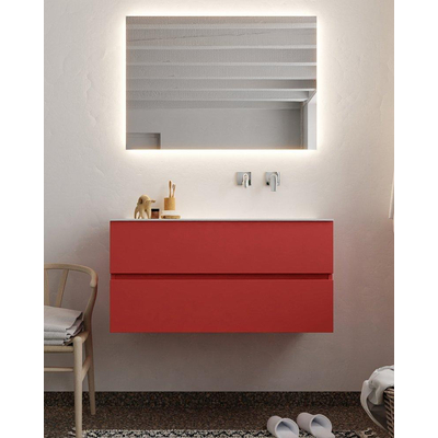 Mondiaz VICA ensemble de meuble de salle de bain - 100cm - meuble sous-vasque fire - 2 tiroirs - lavabo cloud droite - sans trou de robinet - miroir LED - version XL 60cm haut