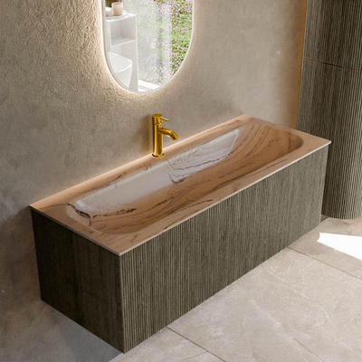 MONDIAZ KURVE-DLUX Meuble de salle de bains 120 cm couleur Shadow avec 1 tiroir et 0 porte. Vasque BIG LARGE Centrale 1 trou de robinet Arena.