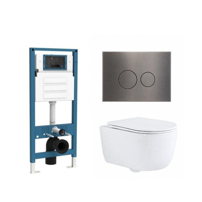 QeramiQ Dely Swirl Ensemble de toilette - réservoir encastré QeramiQ Flush - abattant slim - plaque de commande métal gunmetal - boutons ronds - blanc brillant