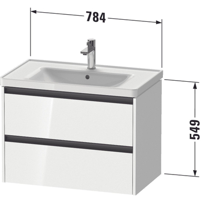 Duravit Ketho 2 meuble bas pour lavabo avec 2 tiroirs 78,4x45,5x54,9cm avec poignées anthracite blanc brillant