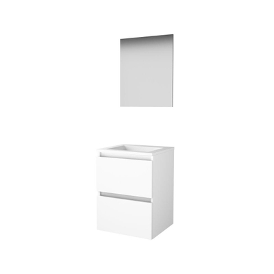 Basic-Line Basic 46 ensemble de meubles de salle de bain 50x46cm sans poignée 2 tiroirs lavabo acrylique 0 trous de robinetterie miroir mdf laqué blanc glacier