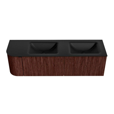 Mondiaz KURVE Ensemble de meuble de salle de bains - 155x46x40cm - 2 tiroirs - 1 porte - lavabo solid surface - double / droite - 2 trous de robinet - Ruby