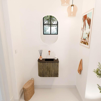 Mondiaz JOYA 51.6cm meuble de toilette - arrondi gauche couleur Dusk - Lavabo FAYE position Droite Sans trou de robinet couleur Urban.