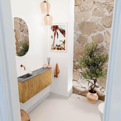 Mondiaz JOYA-DLUX 101.6cm toiletmeubel - ronding rechts kleur Oak - Wastafel FAYE positie Links Zonder kraangat kleur Sombra.
