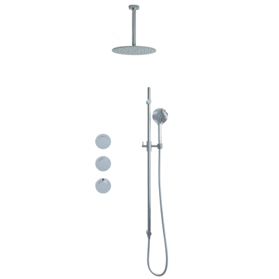 Fortifura Nebbio ensemble de douche pluie apparent – bras de plafond 20 cm – douchette ronde 1 jet – barre de douche 91 cm – chrome