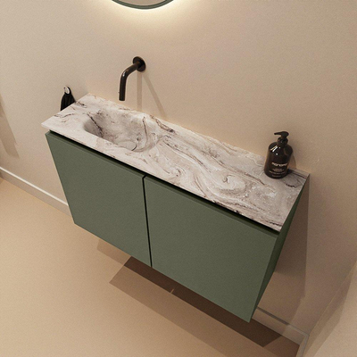 MONDIAZ TURE-DLUX Meuble WC 80 cm Army. Lavabo EDEN Glace position gauche. Sans trou de robinet.