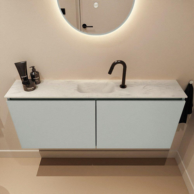 MONDIAZ TURE-DLUX Meuble toilette - 120cm - Greey - EDEN - vasque Opalo - position centrale - 1 trou de robinet