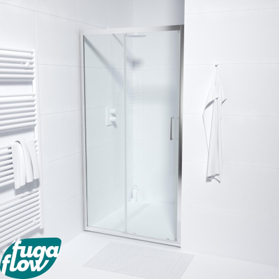 FugaFlow Efficiente Vetro Porte coulissante 100x190cm verre de sécurité 6mm anti-calcaire profilé quick fit Chrome