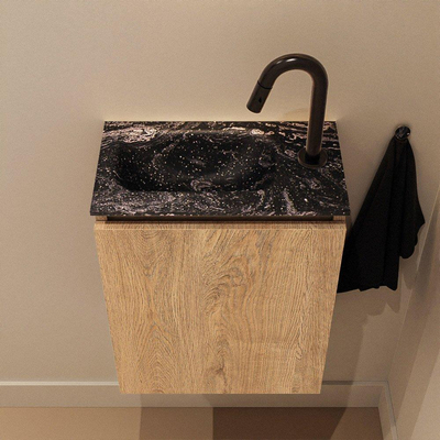 MONDIAZ TURE-DLUX Meuble de toilette 40 cm Washed Oak. EDEN lavabo Lava position gauche. Avec 1 trou de robinet.