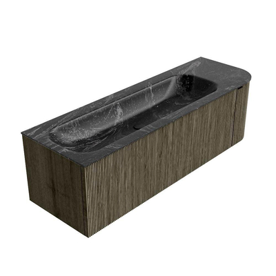 Mondiaz KURVE-DLUX Ensemble de meuble salle de bain - 145x46x40cm - 1 tiroir - 1 porte - lavabo en solid surface - gauche - sans trou de robinet - Shadow