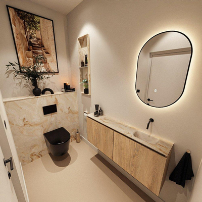MONDIAZ TURE-DLUX 120cm toiletmeubel Washed Oak. EDEN wastafel Frappe positie rechts. Zonder kraangat.