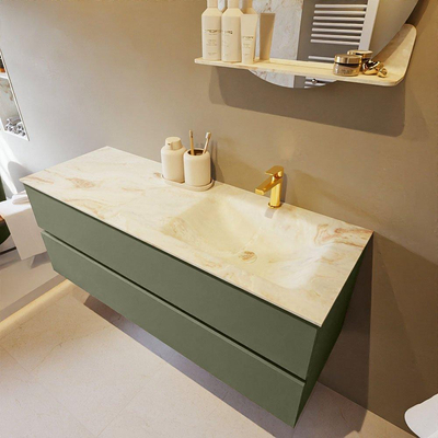 MONDIAZ VICA-DLUX Ensemble meuble de salle de bains - 130cm - meuble bas army - 2 tiroirs - lavabo encastré cloud à droite - 1 trou de robinet - version haute 60cm - frape