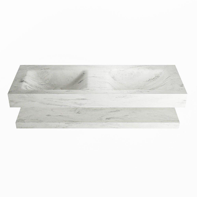 Mondiaz ALAN-DLUX Ensemble de meuble - 130cm - meuble Opalo mat - 0 tiroirs - Lavabo Cloud Opalo suspendu - vasque Gauche et droite - 2 trous de robinet