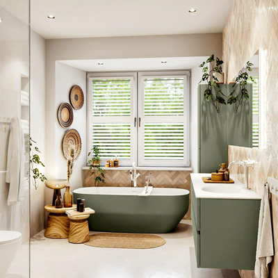 Mondiaz VICA Ensemble meuble de salle de bains - 170cm - army - 4 tiroirs - Lavabo MOON - à droite - 1 trou de robinet - couleur talc - Version XL 60cm de hauteur