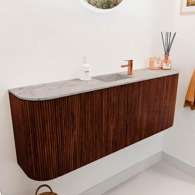 Mondiaz JOYA-DLUX 113.2cm toiletmeubel - ronding links en rechts kleur Ruby - Wastafel FAYE positie Midden 1 kraangat kleur Glace.