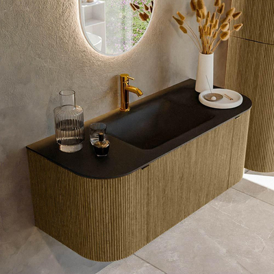 Mondiaz KURVE Ensemble de meuble salle de bain - 110x46x40cm - 1 tiroir - 2 portes - lavabo en solid surface - milieu - 1 trou de robinet - Dusk
