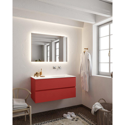 Mondiaz VICA Ensemble de meuble de salle de bain - 100cm - meuble sous-vasque fire - 2 tiroirs - lavabo cloud droite - sans trou de robinet version XL 60cm de haut