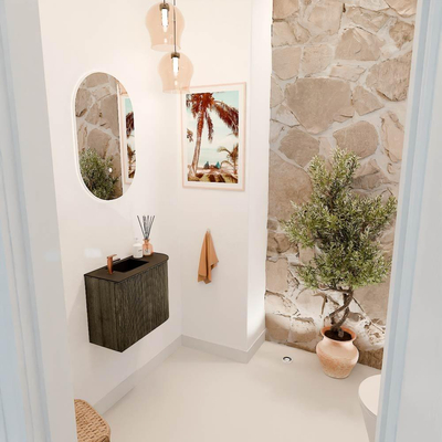 Mondiaz JOYA 51.6cm toiletmeubel - ronding rechts kleur Shadow - Wastafel FAYE positie Links 1 kraangat kleur Urban.