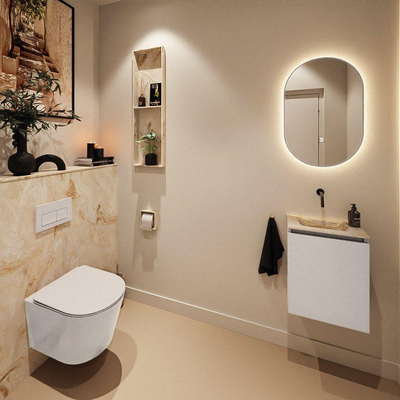 MONDIAZ TURE-DLUX Meuble de toilettes 40 cm Linen. EDEN lavabo Frappe position milieu. Sans trou de robinet.