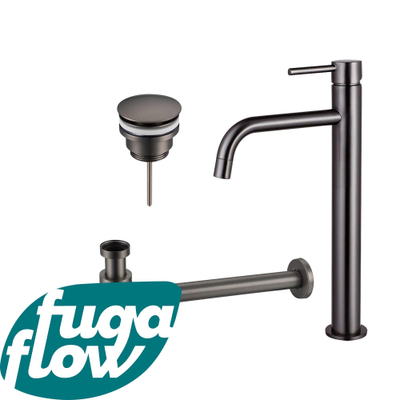 FugaFlow Eccelente Sobrado Badkamer Slim Wastafelkraanset - verhoogde wastafelkraan - klikwaste plug - design sifon - PVD Gepolijst Gunmetal