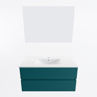 Mondiaz VICA ensemble de meuble de salle de bain - 100cm - meuble sous-vasque smag - 2 tiroirs - lavabo denia milieu - 1 trou de robinet - couleur Blanc Brillant - miroir LED - version XL 60cm haut