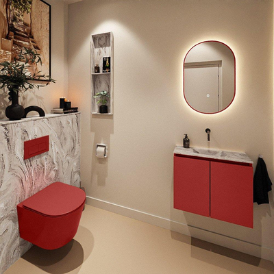 MONDIAZ TURE-DLUX Meuble toilette - 60cm - Fire - EDEN - vasque Glace - position centrale - sans trou de robinet