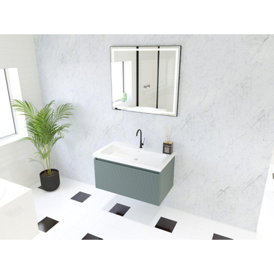 HR Matrix ensemble de meubles de salle de bain 3d 80cm 1 tiroir sans poignée avec bandeau de poignée en couleur petrol matt avec lavabo djazz 1 trou pour robinet blanc
