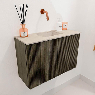 Mondiaz JOYA-DLUX 60cm toiletmeubel - kleur Shadow - Wastafel FAYE positie Midden Zonder kraangat kleur Frappe.