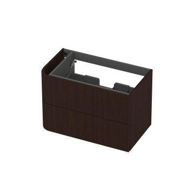 INK Concept R Wastafelonderkast - 80x45x52cm - 2 lades - opliggende grepen - gefreesd - afgeronde hoek links - MDF - dark veneer