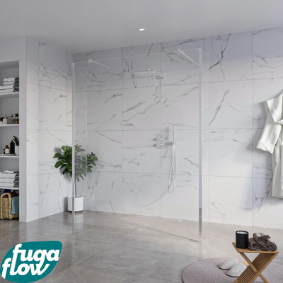 FugaFlow Eccelente Vetro Vrijstaande inloopdouche badkamer - 160x200cm - Helder - antikalk - 8mm veiligheidsglas - 2 zijwanden 40cm - met wandarmen en hoekprofielen - Chroom -