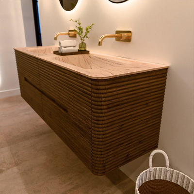 Mondiaz CIRO-DLUX Ensemble de meubles de salle de bains - 150x45x50cm - lavabo solid surface Arena - 2 vasques double - sans trous de robinet - 4 tiroirs - Dusk