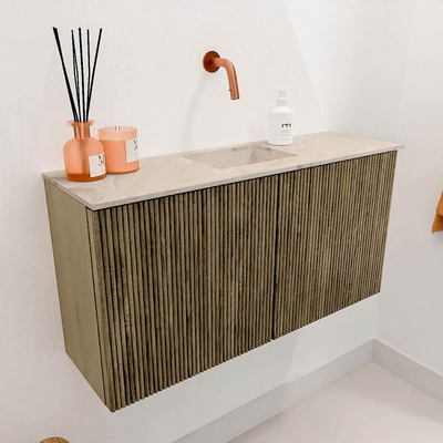 Mondiaz JOYA-DLUX Meuble de toilette 80cm - couleur Dusk - Vasque FAYE position Milieu Sans trou de robinet couleur Frappe