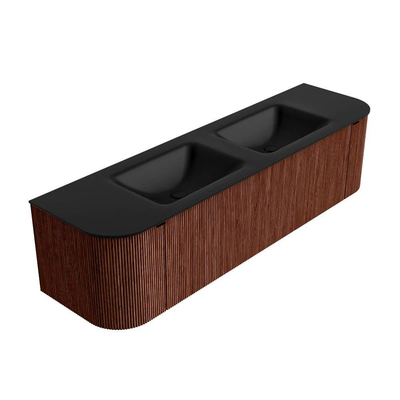 Mondiaz KURVE Badkamermeubelset - 170x46x40cm - 1 lade - 2 deuren - wastafel solid surface - dubbel - 2 kraangaten - Ruby