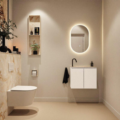 MONDIAZ TURE-DLUX Meuble toilette - 60cm - Talc - EDEN - vasque Frappe - position gauche - 1 trou de robinet