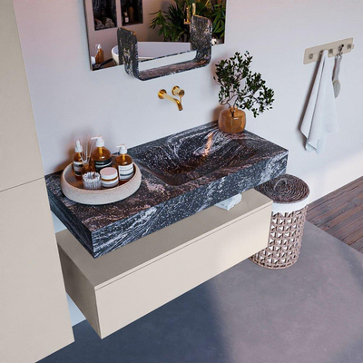 MONDIAZ ALAN - DLUX Ensemble de meuble de salle de bains - 100cm - meuble bas - Linen - 1 tiroir - vasque suspendue - lavabo à droite - 0 trous de robinet - Lava