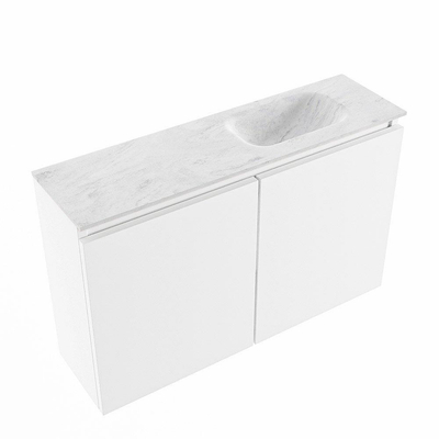 MONDIAZ TURE-DLUX Meuble de toilettes 80 cm Talc. Lavabo EDEN Opalo position droite. Avec 1 trou de robinet.