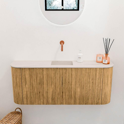 Mondiaz JOYA-DLUX 103.2cm toiletmeubel - ronding links en rechts kleur Oak - Wastafel FAYE positie Midden Zonder kraangat kleur Meli.