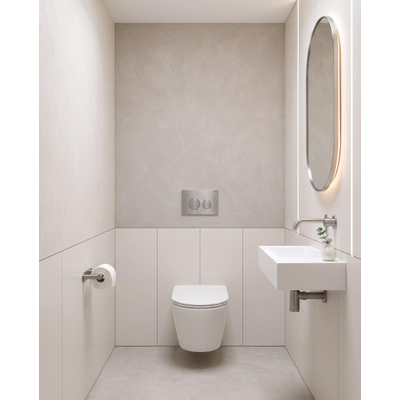 QeramiQ Dely Toiletset - 36.3x51.7cm - diepspoel - rimless - Geberit UP320 inbouwreservoir - softclose toilet zitting - 35mm - steel bedieningsplaat - ronde knoppen - mat wit