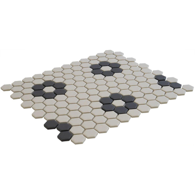 La Mosaic Factory London carreau mosaïque - 26x30cm - carrelage mural et de sol - Hexagone/Hexagone - Porcelaine Blanc + Noir Mat